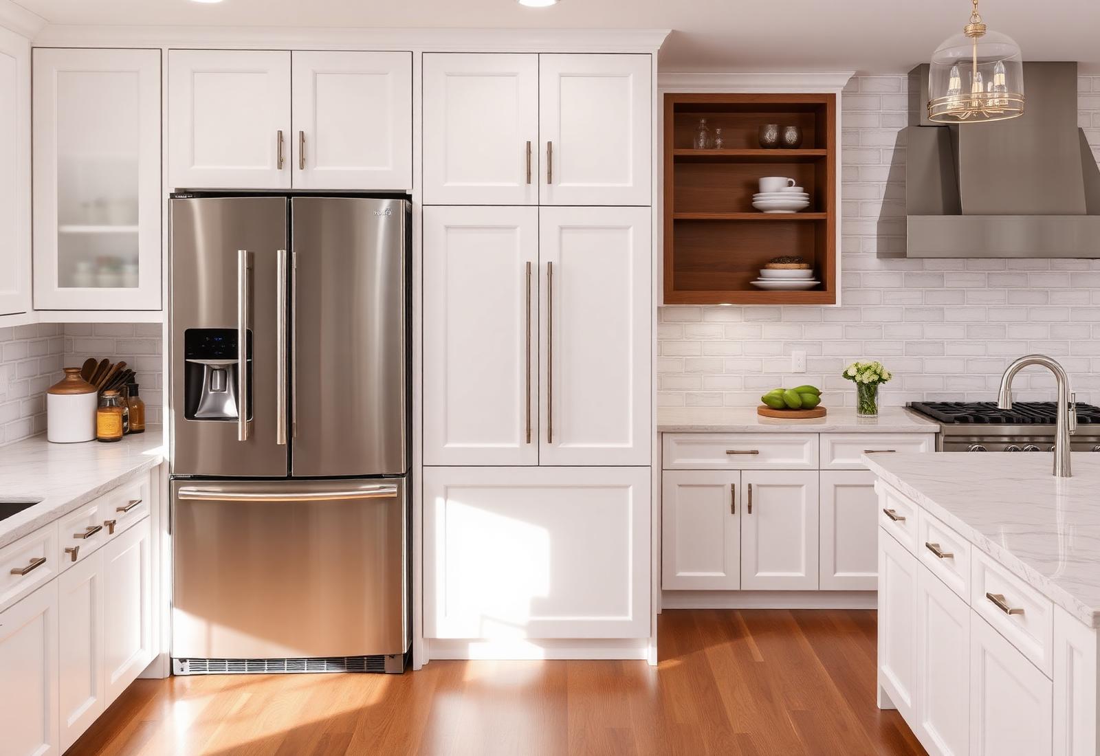 GE Profile stainless french-door refrigerator in a bright kitchen