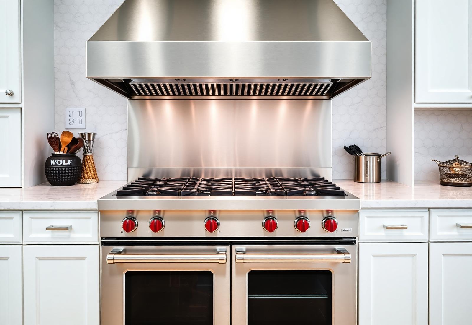 Wolf 48-inch pro-grade gas range with signature red knobs
