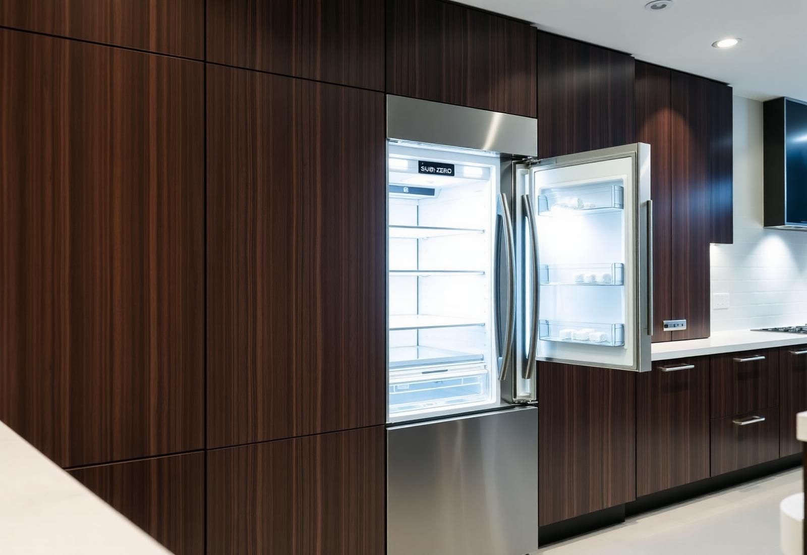 Sub-Zero built-in stainless refrigerator in a luxury kitchen