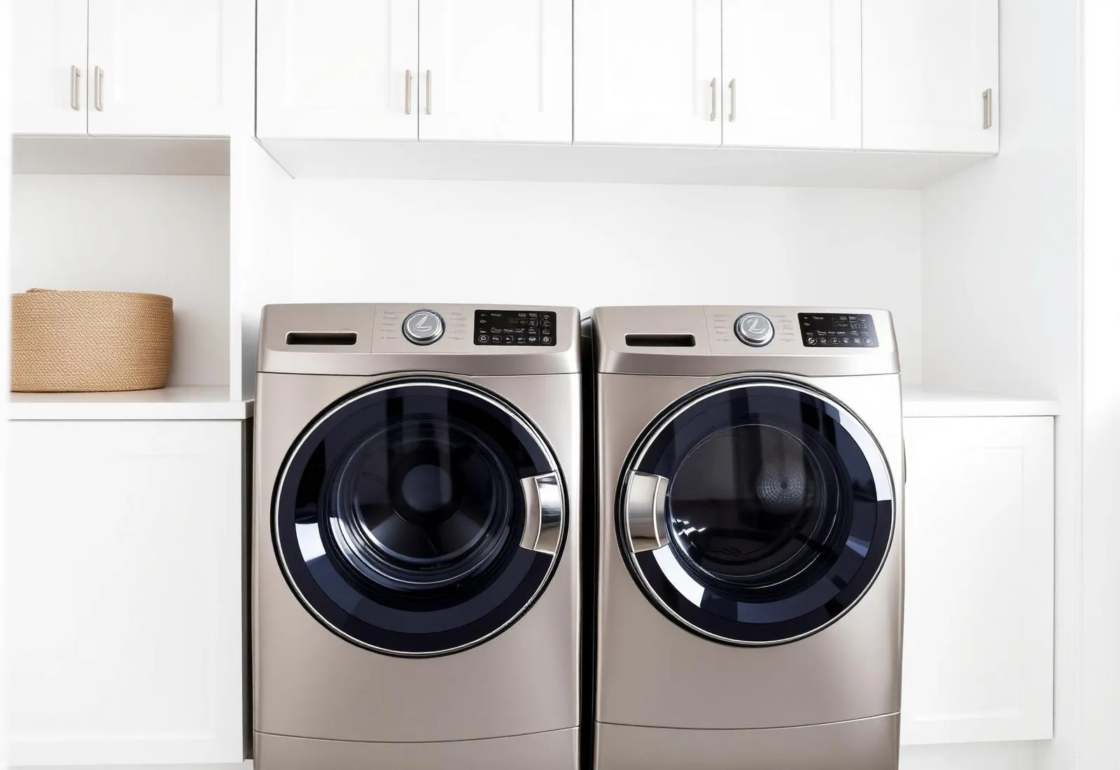 Electrolux titanium front-load washer and dryer pair in a modern laundry room