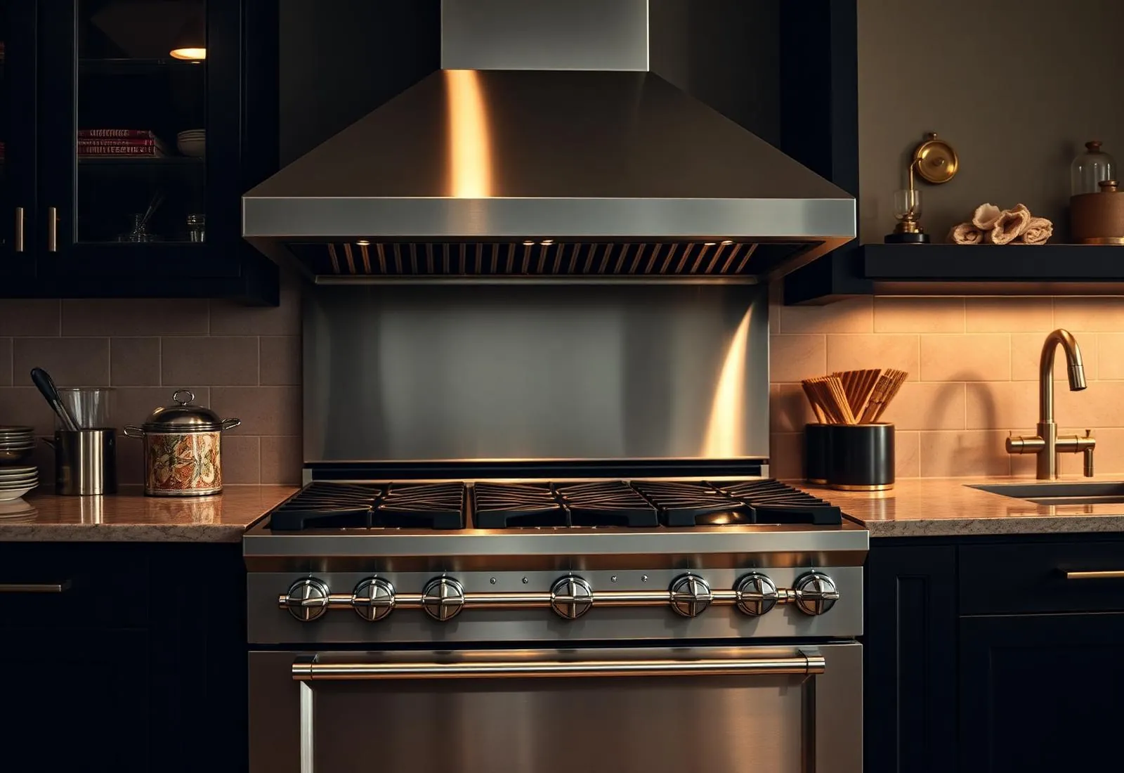 Viking professional stainless range in a warm modern kitchen